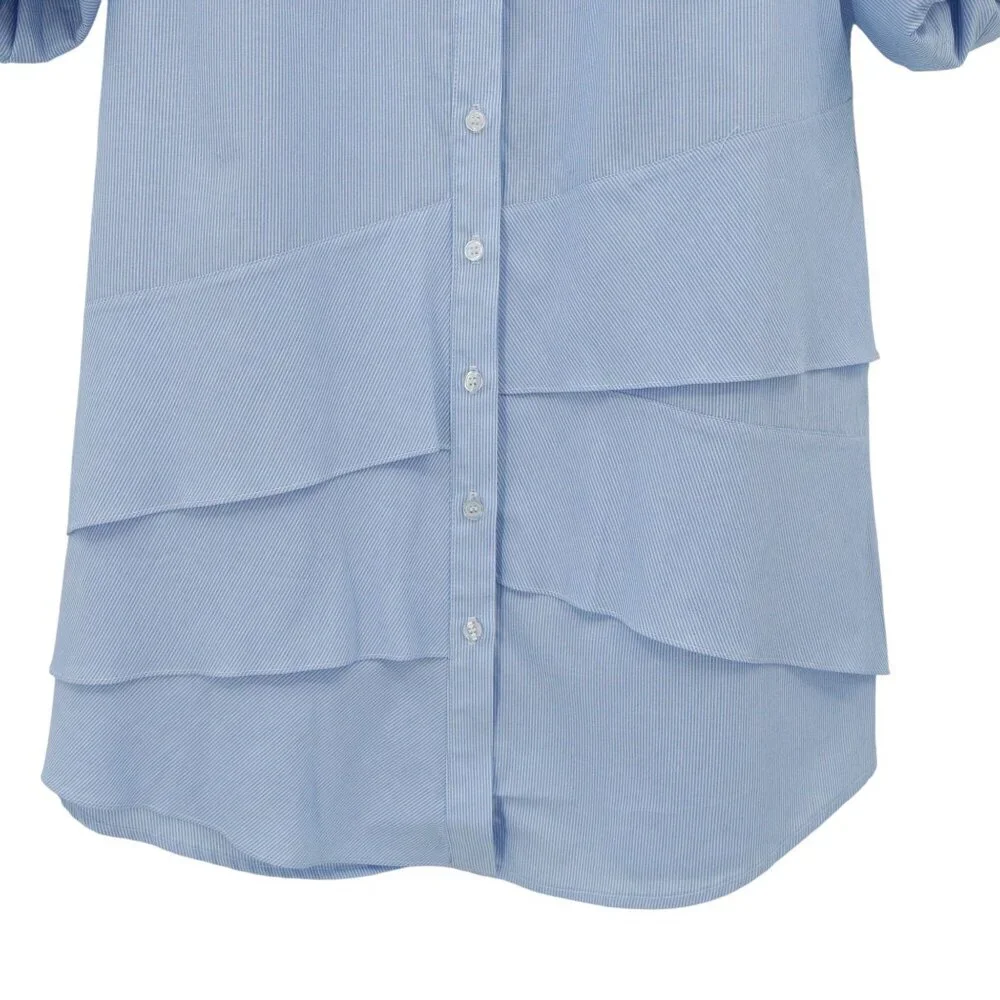 NWT Finley Jenna Striped Ruffled Tiered Shirt Dress Blue White Shirtdress S - Picture 4 of 8